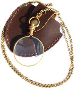 Monocle de poche vintage antique poli, diamètre 40 mm, lentille en verre à fort grossissement, chaîne en laiton, collier pendentif - Product Image 3