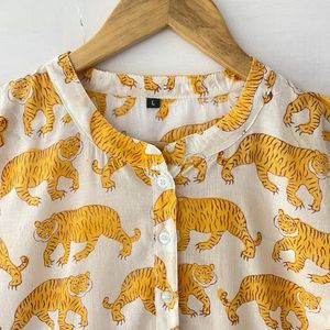 Robe en coton Maxi faite à la main pour femmes ample personnalisable imprimé tigre conception de bloc décontracté été plage Look naturel cadeau parfait - Product Image 5