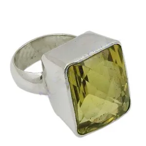 Bague en argent 925 avec citrine carrée pour femmes, bijoux élégants en cristal de pierres précieuses - Product Image 1