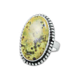 Maravilloso suministro directo, venta al por mayor, latón hecho a mano, chapado en plata, forma mixta, conjunto de bisel de piedras preciosas de atlantasita, anillo solitario, joyería - Product Image 4