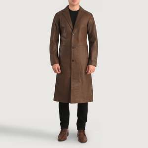 Abrigo de Cuero Marrón Mateo de Un Solo Pecho con Capucha, Diseño Estampado Tipo Gabardina, Tejido Impermeable de Punto, Relleno de Algodón - Product Image 3