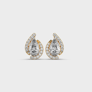 IGI Certified Lab Grown Pear Shape Diamond Stud Earrings 14K Yellow / White / Rose Gold Halo Teardrop Diamond Earrings - Product Image 1