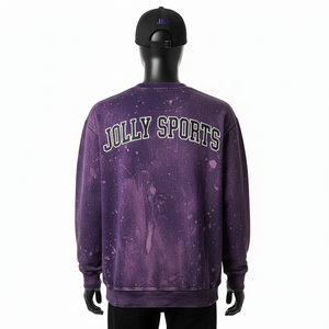 <b>Men</b> Sun Fade <b>Sweatshirt</b> Heavy Cotton Fleece Vintage Wash <b>Purple</b> Color Embroidery Custom Logo wash basics <b>Sweatshirt</b> for <b>Men</b> - Product Image 2