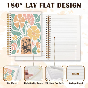 Carnet à spirales avec motif floral, cadeau pour enseignant, bloc-notes, cadeau de remerciement pour enseignant, carnet d'écriture, carnets à spirales - Product Image 3