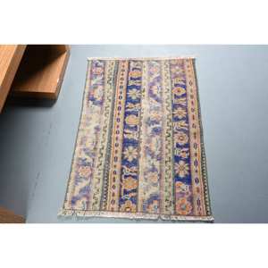 Scandi-สีฟ้าพรมขนสัตว์ตุรกีวินเทจ220x310ซม. พื้นที่ขนาดใหญ่สี่เหลี่ยมผืนผ้าห้องโถงเย็บปะติดปะต่อกันน้ำยางออกแบบนามธรรมสำหรับทางเดิน - Product Image 1