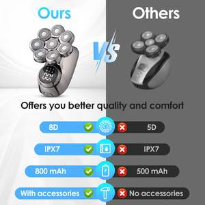 Afeitadora Eléctrica para Hombres, Rasuradora de Barba y Vello, Uso en Seco/Húmedo, Impermeable IPX7, Pantalla LED, Cortapelos Facial y Nasal - Product Image 5