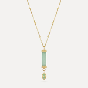 Collar <span class=keywords><strong>de</strong></span> Aventurina Verde con Ojo Turco, Cadena Satélite, Chapado en Oro <span class=keywords><strong>de</strong></span> 18K para <span class=keywords><strong>la</strong></span> Prosperidad y <span class=keywords><strong>la</strong></span> Suerte, Regalo al por Mayor, MOQ Bajo - Product Image 1