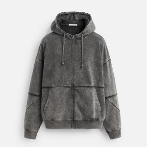 Street Style Custom Oversized Men Acid Wash Zip Up Hoodies Cantidad a granel Winter Men Zipper Hoodies en LOW MOQ - Product Image 1