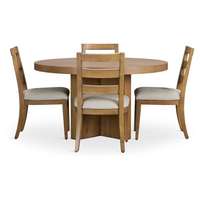 Ensemble de table à manger ronde en teck avec un aspect naturel, style patio, ensemble de restaurant comprenant des chaises et des coussins