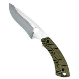 Cuchillo de caza hecho a mano de acero de Damasco con hoja recta tipo Drop Point y mango de madera, personalizable OEM, con funda de cuero para caza. - Product Image 1