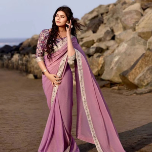 Colección de Saree bordados de seda Malai Premium Catálogo completo disponible a precio mayorista ideal para ropa de fiesta - Product Image 1