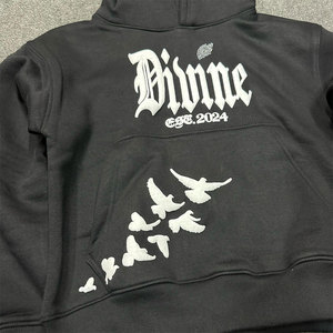Streetwear avec impression de logo brodé personnalisé, pulls à capuche, polyester/coton, mélange écologique, coupe Boxy légère pour hommes - Product Image 3
