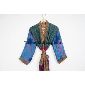 Indian Handmade Silk Kimono for Unisex Casual Beach Lounge Wear Vintage Floral Ankle Length Lightweight <b>Robe</b> for home sleep wear - Product Image 1