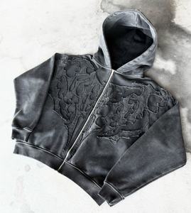 Sudadera con Capucha Unisex Vintage con Cierre, Sudadera Holgada Lavada, Ropa Casual de Calle - Product Image 1