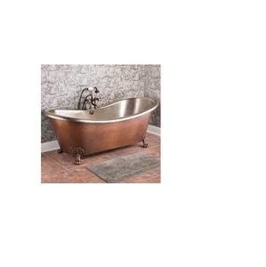 Zapatilla de cobre hecha a mano, bañera independiente con acabado de cobre antiguo y níquel, diseño liso interior - Product Image 4