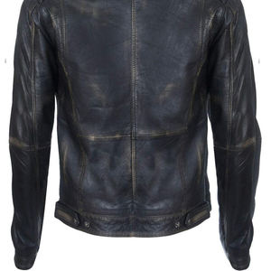 Compre Chaqueta de Cuero Estilo Motero a Precio de Fábrica, Cuello Alto, Cierre de Cremallera, Estilo Moto, para Otoño, Corte Regular, Color Negro Sólido - Product Image 5