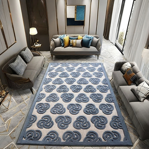Tapis d'intérieur en laine moderne de luxe, tissés à la main, de haute qualité, technique de tissage à poils coupés, design rectangulaire, chambres d'adolescents, bleu ciel - Product Image 1