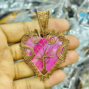 Vintage Designe Fil Enveloppé Cuivre Pendentif Multi Cabochon Cuivre Pendentif À La Main Attrayant Pendentif Cadeau Pour Les Femmes - Product Image 1