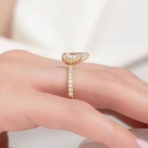 Anillo de compromiso de diamantes de corte Pera de 6x8mm | Pave Band 18K chapado en oro plata esterlina minimalista lágrima solitario | boda - Product Image 4