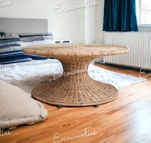 Mesa de centro redonda de bambú de lujo hecha a mano moderna de ratán de bambú para interiores y exteriores para muebles de sala de estar consola con incrustaciones de hueso - Product Image 1