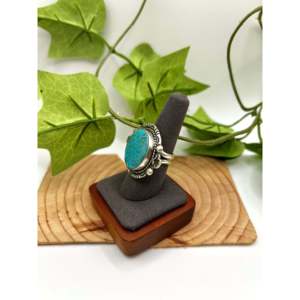 Fred Francis Highgrade Kingman Turquoise & Sterling Silver <b>Adjustable</b> <b>Ring</b> with Bezel Setting Everyday Wear <b>Ring</b> - Product Image 4