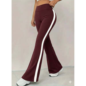 Pantalon de yoga taille haute pour femme, style espagnol, avec détails latéraux, 29805 - Bordeaux - Product Image 1