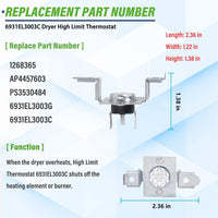 Temperature <b>Controlled</b> Switches (TDS) Dryer Thermistor AGM30045804 & High/Limit <b>Thermostats</b> 6931EL3003C/6931EL3004B - Product Image 2