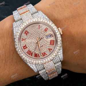 Elegant Best Quality VVS Moissanite Diamond Quartz <b>Watch</b> 38mm Stainless Steel Rose Gold <b>Case</b> With Unique Red Roman Numeral Dial - Product Image 2