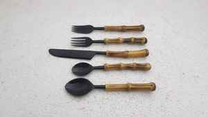 <b>Bamboo</b> Handle Horn Flatware Set Trending Cutlery Dishwasher Safe Durable <b>Mirror</b> Polish Wedding Resin Wood Flatware Set - Product Image 2