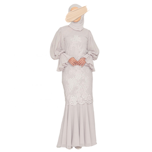 Robe modeste SIPO 2 ensembles Baju Kurung Borong broderie avec dentelle couleur unie coton Vietnam Pahang Polyester Abaya par Sipo - Product Image 1