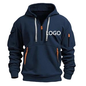 New Customized Men's Sport Pullover Jacket Leisure Multi-Zipper Arm Pocket Loose Sweatshirts Shoulder Drop Hood <b>Zippered</b> <b>Hoody</b> - Product Image 1