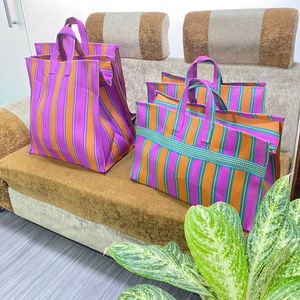 Eco-Friendly Fashion Reusable Recycled <b>Nylon</b> <b>Tote</b> <b>Bag</b> Zipper Striped Pattern Handloom Woven Custom Logo Customized Closure High - Product Image 1
