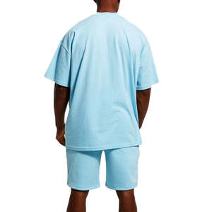 Chándal de verano con estampado de abullonado personalizado Unisex, conjunto de dos piezas de algodón pesado, tejido de punto informal, camiseta Vintage térmica para hombre - Product Image 3