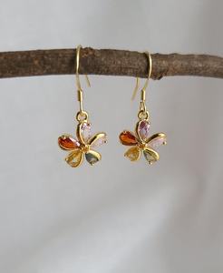 Boucles d'oreilles pendantes petites fleurs en zircon multi-gemmes, argent 925, plaqué or coloré, bijoux floraux délicats et mignons, cadeau pour elle - Product Image 4