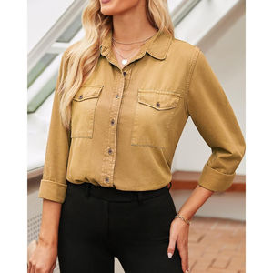 Women <b>denim</b> shirt stylish design with relaxed fitting Women <b>denim</b> shirt long sleeve easy care durable <b>fabric</b> Women <b>denim</b> shirt - Product Image 2