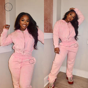 Fabricants de vêtements vente en gros survêtement style vieilli femmes survêtements à manches longues à capuche et pantalon femmes ensemble streetwear - Product Image 1