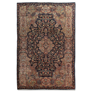 Tapis en laine noué à la main Aalam Blue Pae-6466 9x12 rectangulaire à motif médaillon pour la décoration de la maison, du salon ou de l'couloir - Product Image 1