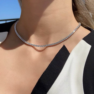 Round Cut Lab Grown Diamond <b>Tennis</b> Chain <b>Necklace</b> Hip Hop Style 925 <b>Sterling</b> <b>Silver</b> Gold Plated Charms for Men and Women - Product Image 4