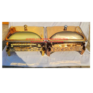 Clásico plato de frotamiento dorado adornado Rectangular Buffet calentador de alimentos Servidor de Catering para Hotel y boda Buffet Display precio bajo - Product Image 5