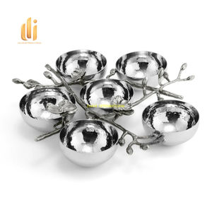 Ensemble de service multi-bols de luxe fait à la main Base de branche florale bols à collation en métal martelé centre de table de mariage plat de fruits décoratif - Product Image 3