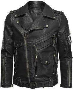 แจ็คเก็ตหนัง PU ผู้ชายมีกระเป๋าซิปมีกระเป๋า, แจ็คเก็ตหนังคุณภาพสูงนักบินบอมเบอร์มีซิปแจ็คเก็ตหนังลำลองสำหรับนักขี่จักรยาน - Product Image 2