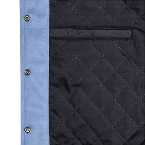 Nouvelle veste de baseball pour homme, couleur bleu clair, avec manches en cuir blanc, col côtelé, légère, veste d'hiver pour homme - Product Image 6