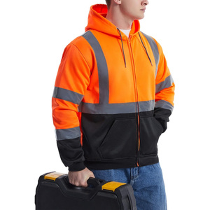 Nueva Llegada Unisex Cremallera-Up Algodón Hi Vis Sudadera con capucha de secado rápido Construcción Logotipo personalizado Seguridad Alta visibilidad Sudadera con capucha unisex - Product Image 1