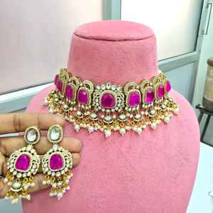 Premium Quality <b>Choker</b> <b>Necklace</b> Set <b>Indian</b> Traditional Jewelry For Wedding, Festive Occasions, Party Wear Beautiful Colours - Product Image 2