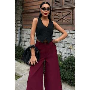 กางเกงขายาวทรงปาลาซโซเอวสูงผ้าเครปกันยับ รุ่น 0080 ทรงขากว้าง - Product Image 3