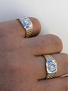 Bijoux fantaisie bicolores pour hommes en argent sterling 925 massif et or jaune 18 carats Bague en diamant moissanite Bague flexible - Product Image 4