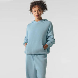 ชุดเสื้อสเวตเชิ้ตถักนิตติ้งลำลองสำหรับผู้หญิง ฤดูใบไม้ร่วง ฤดูหนาว ชุดเซ็ตฮู้ดดี้และกางเกงขายาวแบบเรียบง่าย สั่งทำได้ ระบายอากาศได้ดี ไม่เป็นขุย - Product Image 1