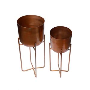 Juego de dos macetas de metal plateado hechas a mano con macetas decorativas para el suelo para la decoración del jardín del hogar - Product Image 4