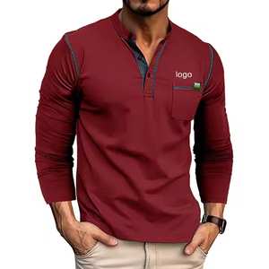 Pedido a granel Camiseta Henley para hombre Tela de algodón de manga larga Opción/Stock. - Product Image 6