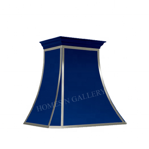 Hotte de cuisine personnalisée en acier thermolaqué bleu foncé, dernière génération, pour îlot de cuisine, cheminée et poêle - Product Image 1